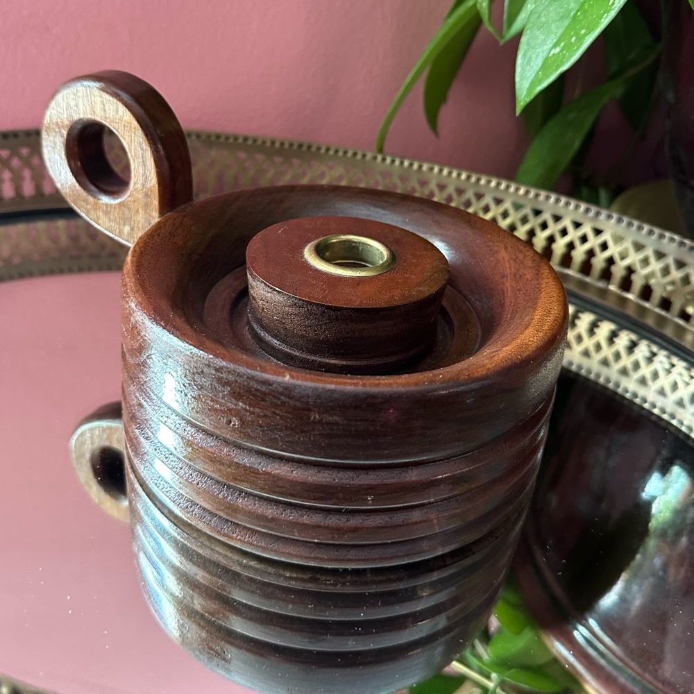 1970's Colonial Style Antique Hardwood Pedestal Americana Candle Holder